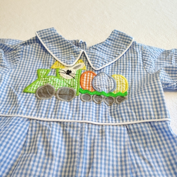 Lil Cactus Boys Checked Blue White Easter Jon Jon Outfit Size 12-18 Months - Picture 2 of 6